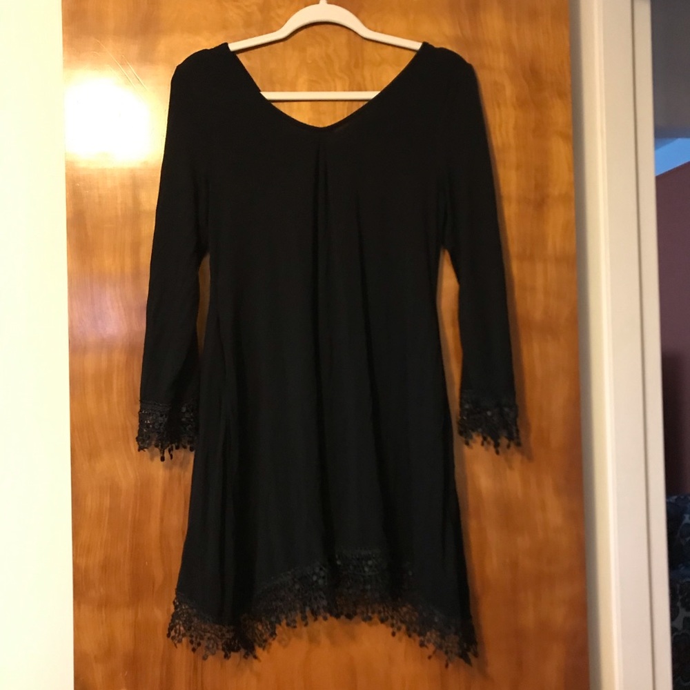Black fringed peasant tunic dress sz M